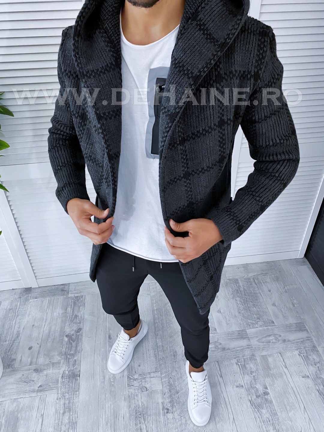 Cardigan barbati gri slim fit t3515 o3-4